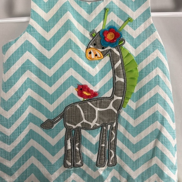 Mud Pie Aqua and White Striped Applique Giraffe Dress -Size 0-6m - Picture 3 of 6